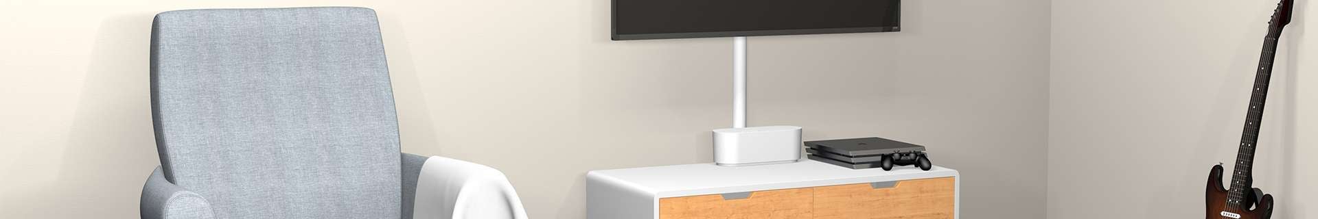 Living room with wall-mounted television using D-Line cable management to minimise clutter