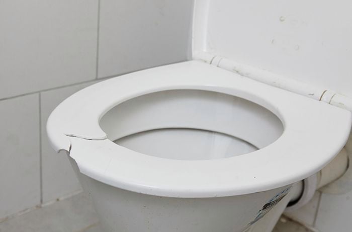 A cracked toilet seat