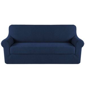 Smarcute 3 Seater 2-Piece Spandex Stretch Anti-Slip Sofa Cover Navy
