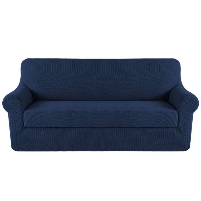 Smarcute 3 Seater 2-Piece Spandex Stretch Anti-Slip Sofa Cover Navy
