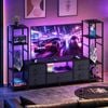 Advwin 185cm LED TV Unit Cabient w/ Bookshelf  Entertainment Center w/ Power Outlet & 5 Fabric Drawers Black