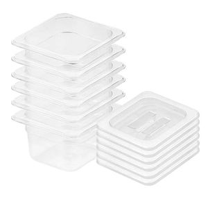 SOGA 1/6 GN Polycarbonate Food Pan 100mm Clear 6 Pack with Lids