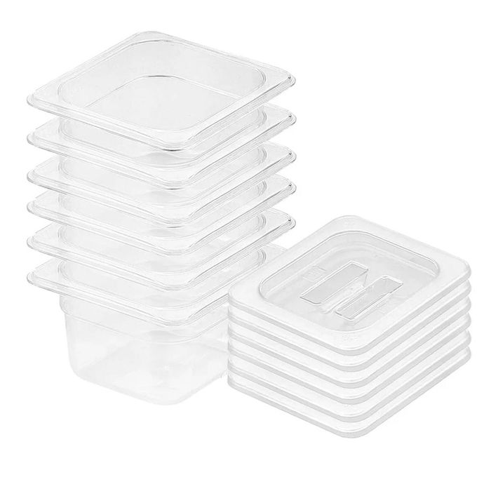SOGA 1/6 GN Polycarbonate Food Pan 100mm Clear 6 Pack with Lids