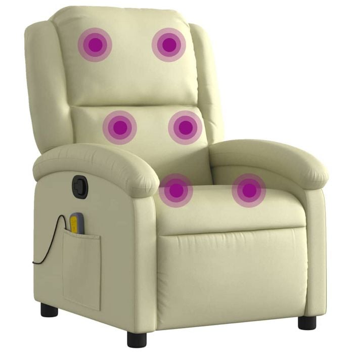 vidaXL Massage Recliner Chair Reclining Chair Single Sofa Cream Real Leather