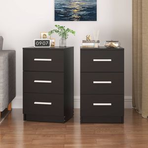 Ufurniture Set of 2 Bedside Table 3 Drawers Nightstand Bedroom Storage Cabinet 66cm Side Table Black