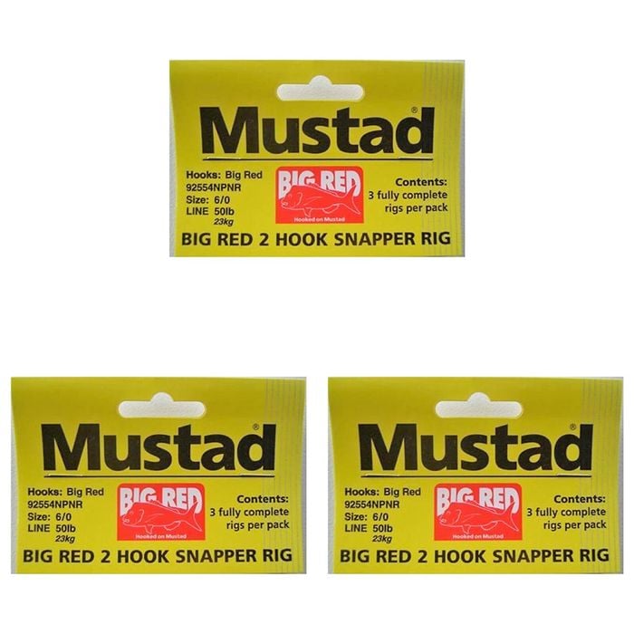 3x Mustad Big Red Snapper Chemically Sharpened X Rig Hook Set