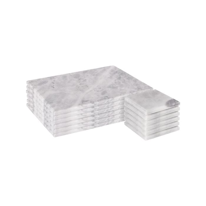 Argon Tableware 12pc Marble Placemats & Square Coasters Set - White