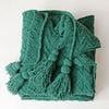 CottonMore Acrylic Chenille Knitted Blanket Herringbone Tassel Throw Rug 130x160cm - Dark Green