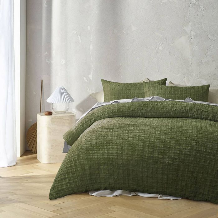 Accessorize Augusta Olive Crinkled Look Quilt Cover Set King