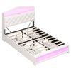 Ufurniture Princess Double Bed Frame with LED Lights, Charging Station & 4 Drawers Velvet Upholstered Platform Bed Beige