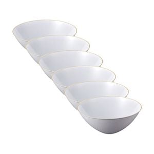 6x Partyware Heavy Duty Reusable Salad Bowl W/ Gold/silver Rim 270mm White