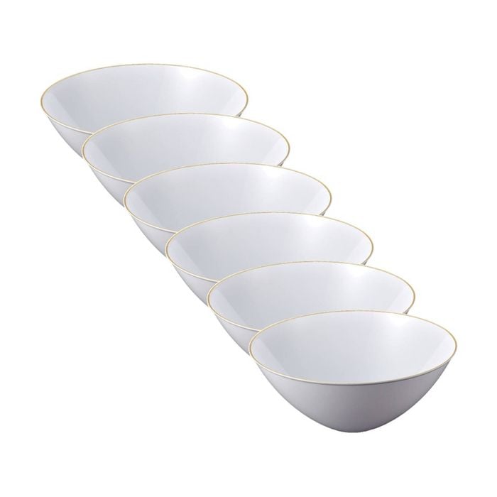 6x Partyware Heavy Duty Reusable Salad Bowl W/ Gold/silver Rim 270mm White