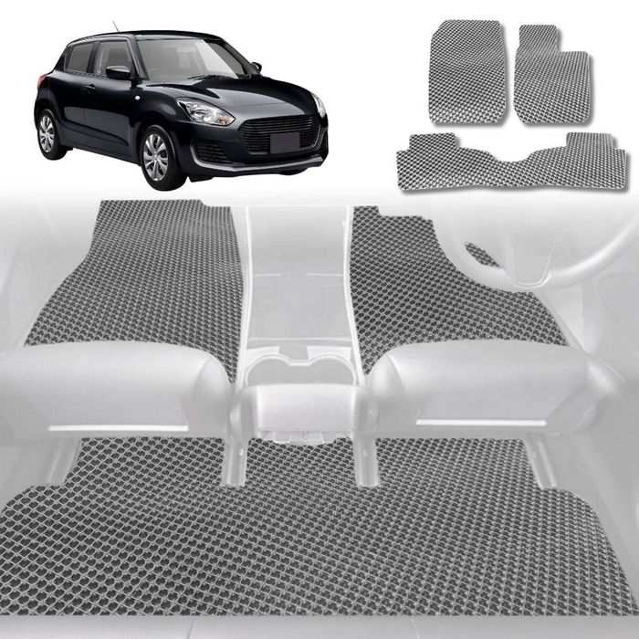 6D Diamond Car Floor Mats for Suzuki Swift 2017-Current-Full Set-Grey-Outback GT