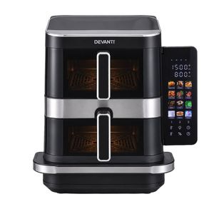 Devanti 12L Dual Basket Air Fryer 10 Inch Pizza Maker Black