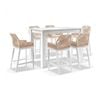 Santorini Outdoor 1.5m Bar Table White With 6 Hugo Aluminium And Rope Stools & Cream Rope/cream Cushions