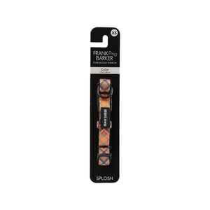 Frank Barker Adjustable 19-28cm Plaid Dog Collar Strap w/ Clasp XS Orange
