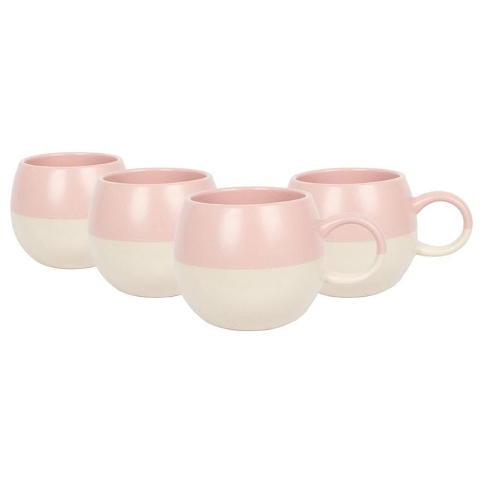Nicola Spring 340ml Dipped Stoneware Mugs - Dusty Pink 4x Sphere Glazed Coloured Stoneware Latte Tea Cups Colourful Coffee Cups