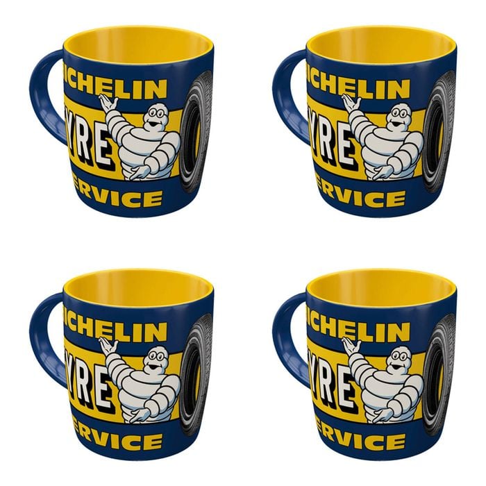 4x Nostalgic-art Ceramic Mug Michelin Tyre Service Retro Look 9x9cm Blue