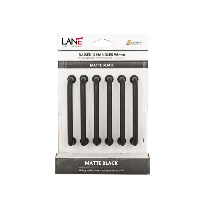 Lane 96mm Black Raised D Handle - 6 Pack