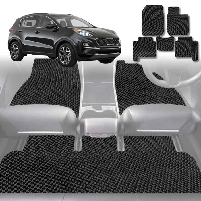 6D Diamond Car Floor Mats for Kia Sportage 2016-2021-Full Set-Black-Outback GT