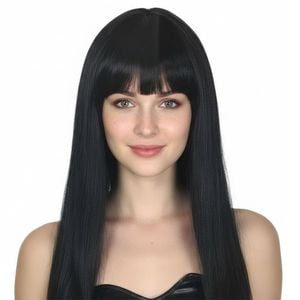 Long Wig Straight Party Hair Costume Fringe Cosplay Fancy Dress 70cm Wos Black 22450
