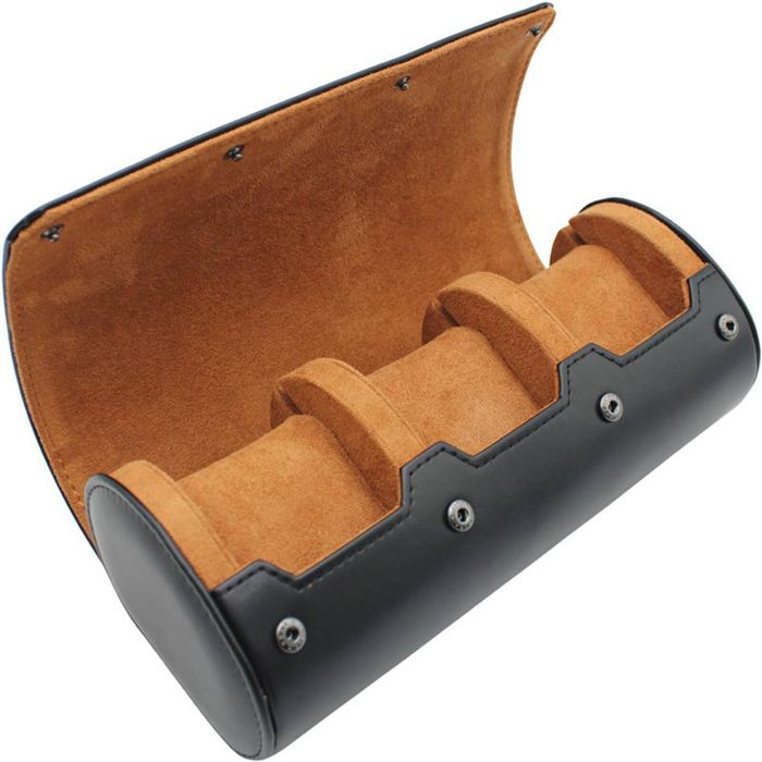 Catzon Watch Travel Case Leather Portable Roll Organizer-coffee3slot