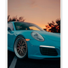 Galrie Blue Sports Car at Sunset - Modern Automotive Art Photography Print, Poster Only, 50 x 70cm (20 x 28inch)