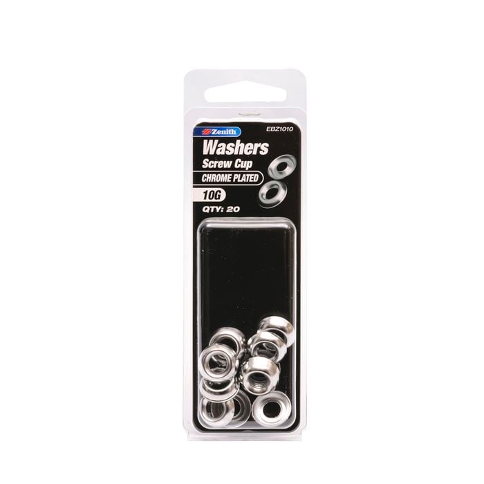 Zenith 10G Chrome Plated Screw Cup Washer - 20 Pack