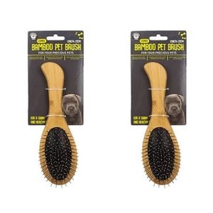 2x Dudley's World Of Pets Pet Bamboo Dual Brush - 2 Sided Bristle/hard Pin