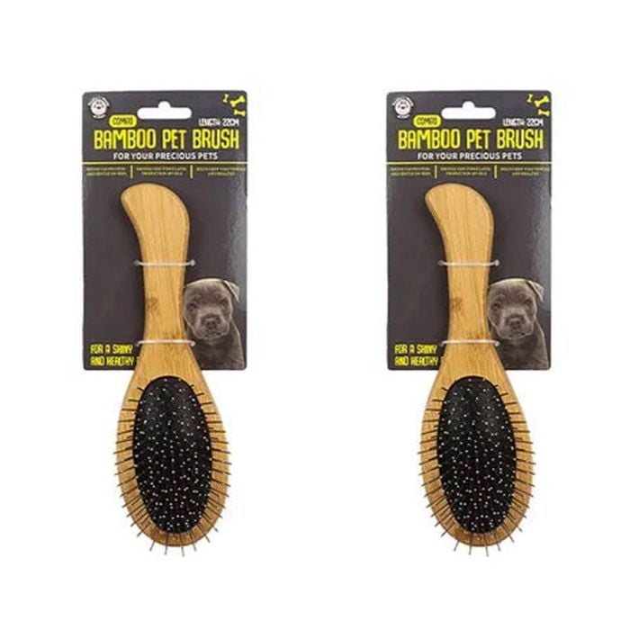 2x Dudley's World Of Pets Pet Bamboo Dual Brush - 2 Sided Bristle/hard Pin