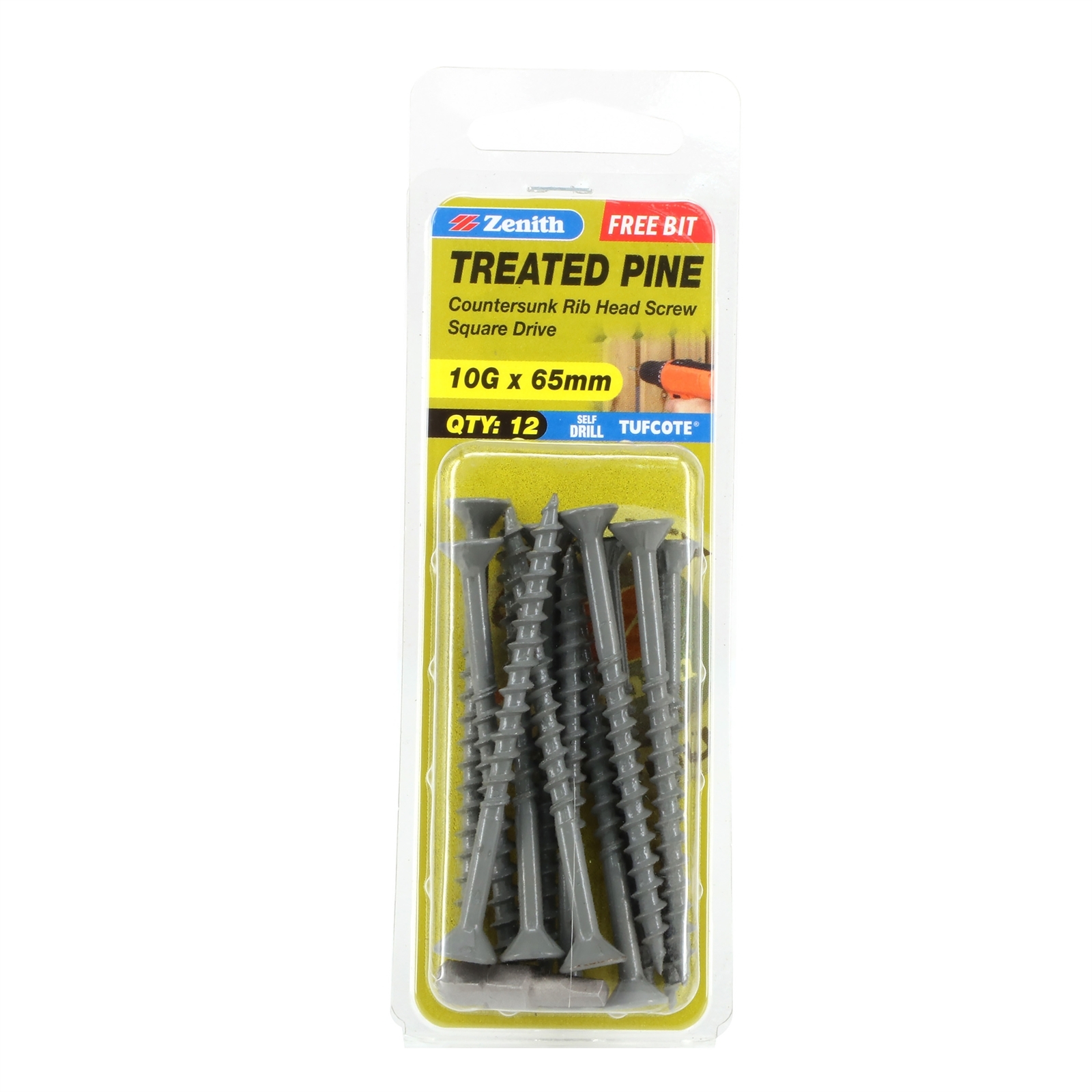 Zenith Screw Treated Pine Tufcote Square Drive 10g x 65mm - 50 Pack