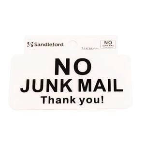 Sandleford 75 x 38mm No Junk Mail Self Adhesive Sign