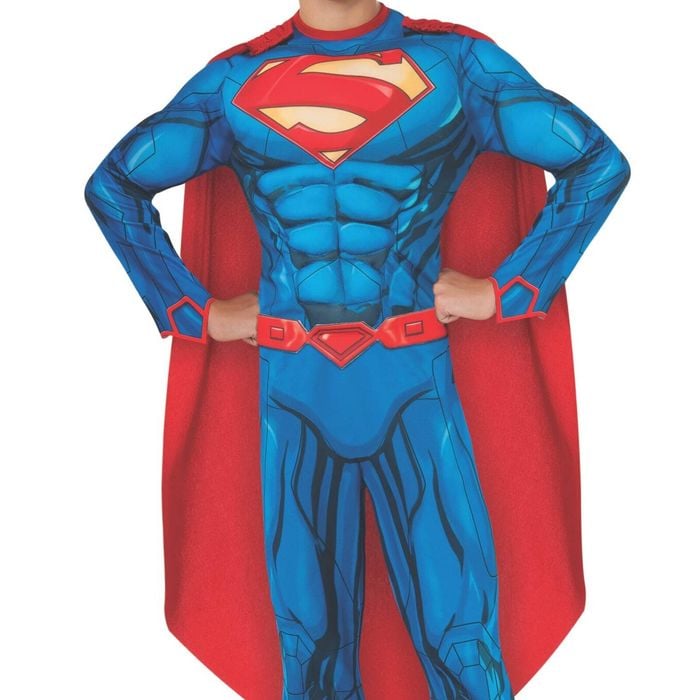 Superman Halloween Costume for Kids Deluxe Digital Print Muscle Suit with Cape, Large
