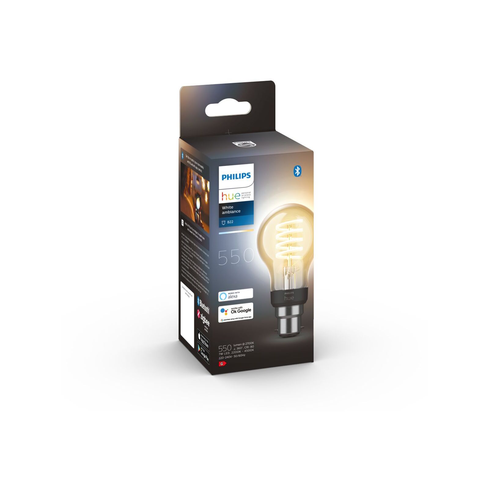Philips Hue A60 B22 LED 550lm White Ambient 7W Smart Filament Globe Bunnings Australia