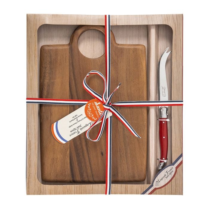 Laguiole Jean Neron Cheese Knife Made in France & Rustic Serving Board Gift Set