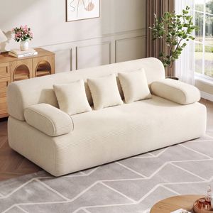 Advwin 200cm 3-Seater Sofa Bed 2 in 1 Convertible Corduroy Compressed Couch Beige