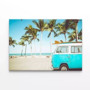 Blue Van Parked On Beach  Print 100% Australian Made 120 x 90cm  (Stretched)