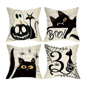 Catzon 4 Pcs Scary Throw Pillow Covers Linen Cushion Case for Decor 45X45cm