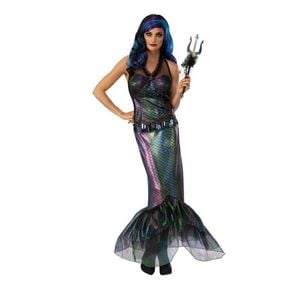 Mermaid Halloween Costume for Adults with Ombre Bodice, Fitted Tail Skirt and Gold Sceptre - Multi Colour, Medium