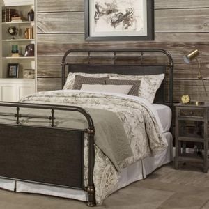 Istyle Rustic Double Bed Frame Metal Grey Rustic Brown
