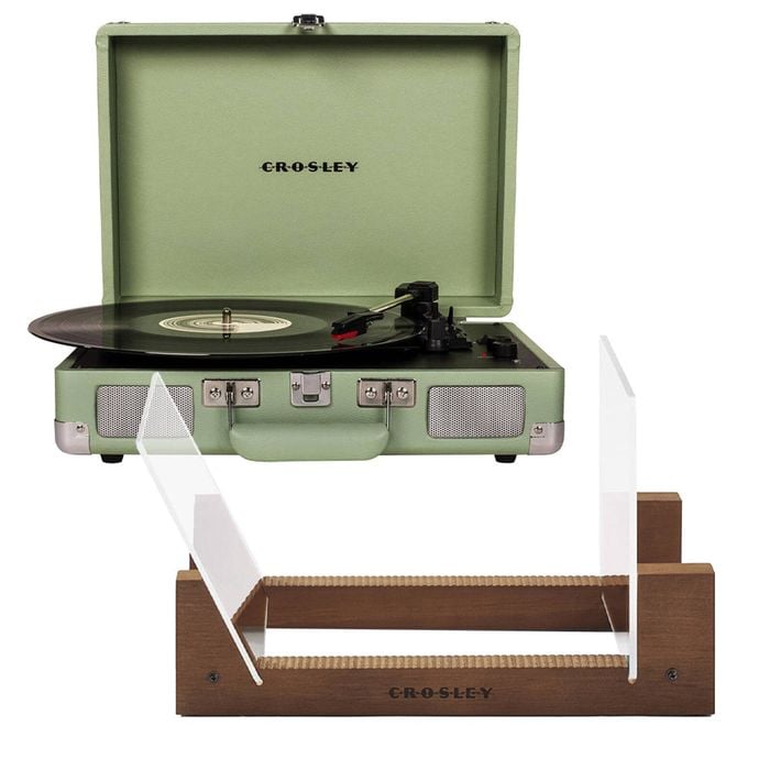 Crosley Cruiser Bluetooth Portable Turntable - Mint + Bundled Crosley Record Storage Display Stand