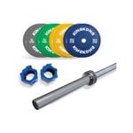 100KG Premium Color Olympic Bumper Plates Set + 20KG Olympic Barbell 1500LB