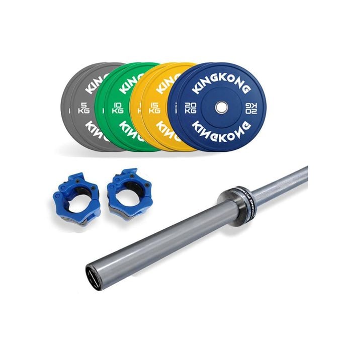 100KG Premium Color Olympic Bumper Plates Set + 20KG Olympic Barbell 1500LB