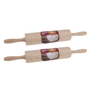 2PK Daily Bake Rubberwood Rolling Pin Dough Roller 45x6cm - Natural