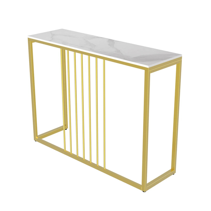 P&P White Gold Console Table Marble Look Top Hallway Entryway Table