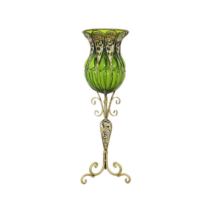 Soga 85cm Green Glass Floor Vase With Tall Metal Stand