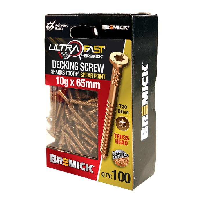 Bremick Ultrafast 10g x 65mm Stainless Steel 304 Bronze T20 Truss Head -100 Pack