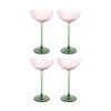 4pk Lvd Moss Ribbed Cocktail Glass Barware/drinkware Decor Green/pink 19x12cm