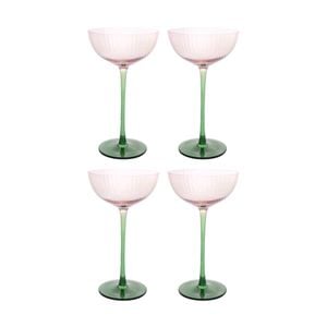 4pk Lvd Moss Ribbed Cocktail Glass Barware/drinkware Decor Green/pink 19x12cm