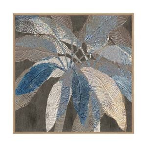 Artey | Golden Blue Palms II - Framed Canvas - Natural Frame - 120 x 120cm